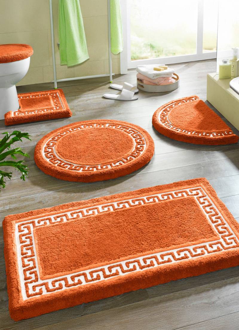 Badgarnitur mit Mäander-Bordüre, Größe 110 (Hänge-WC-Vorleger, 50/ 50 cm), Terra von BADER