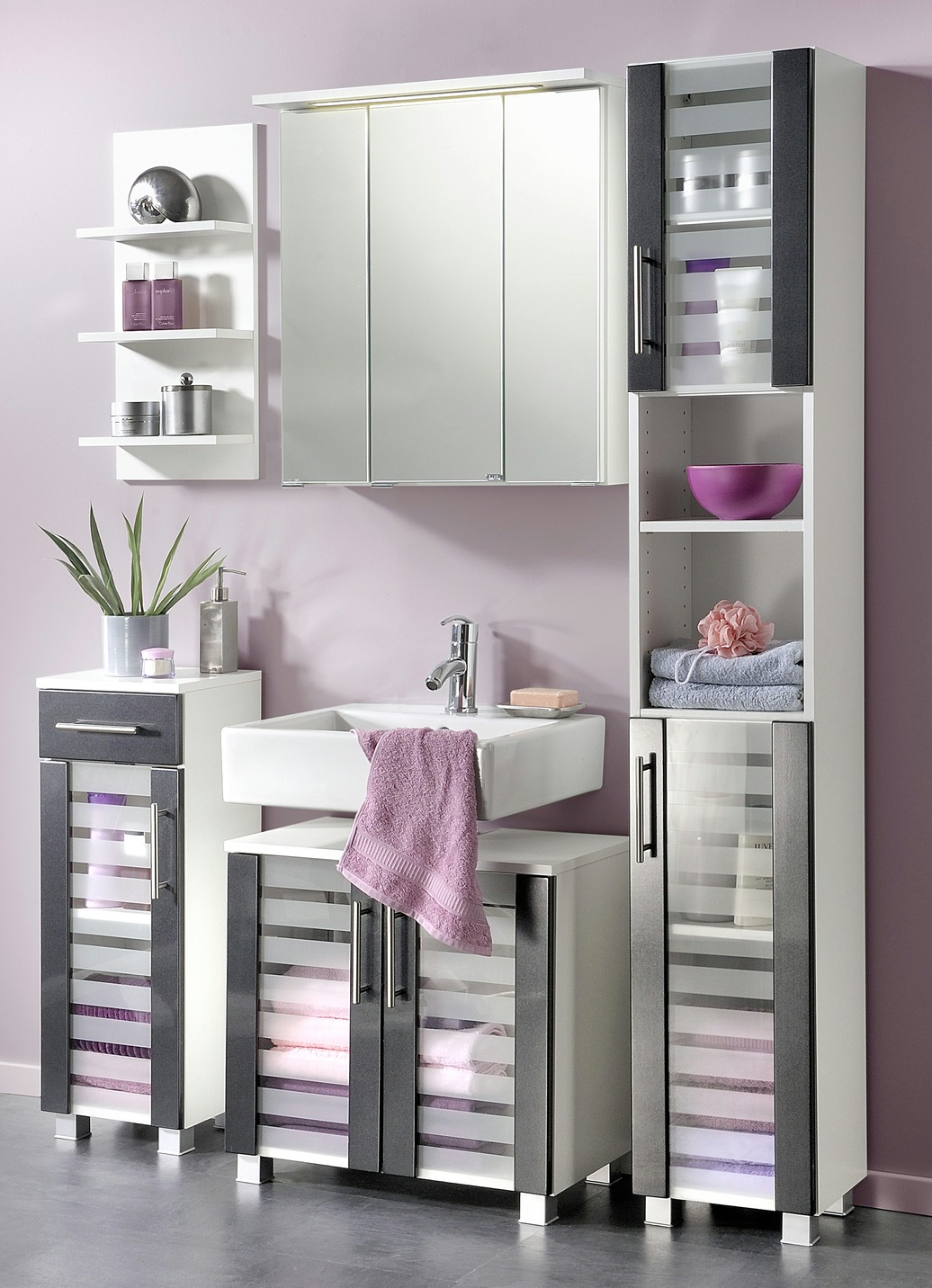 Badmöbel-Programm mit MDF-Front, Unterschrank-Rolli, Weiß/Anthrazit Badmöbel-Programm mit MDF-Front, Unterschrank-Rolli, Weiß/Anthrazit von BADER