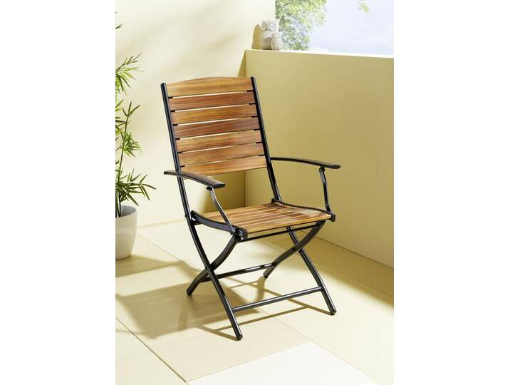 Balkon-Möbel Santorin II aus geöltem Akazienholz, Klappsessel, 2er-Set, Schwarz von BADER