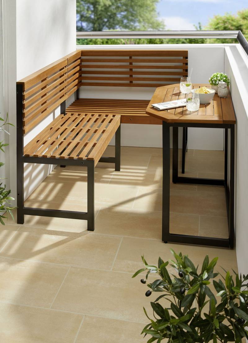 Balkonmöbel aus Akazienholz, Balkon-Klapptisch, Schwarz-Braun Balkonmöbel aus Akazienholz, Balkon-Klapptisch, Schwarz-Braun von BADER