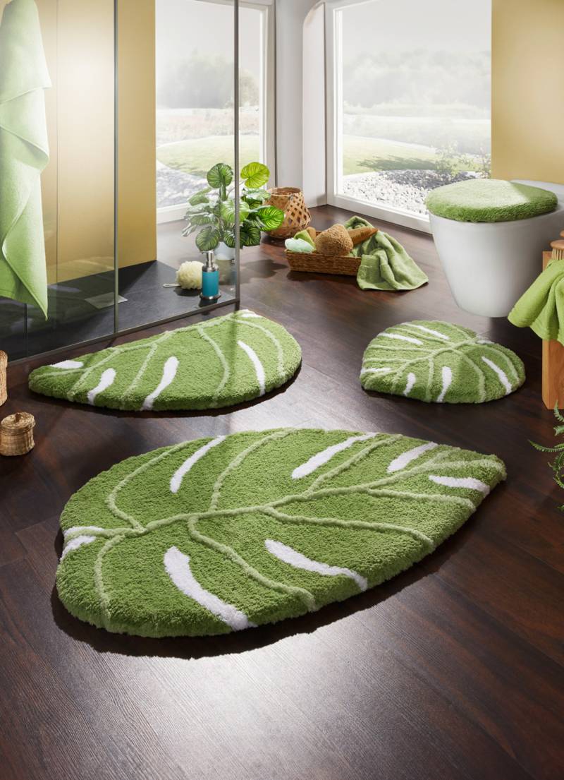 Barfußweiche Badgarnitur in Supersoft-Qualität, Größe 108 (Stand-WC-Vorleger, ø 50 cm), Grün von BADER