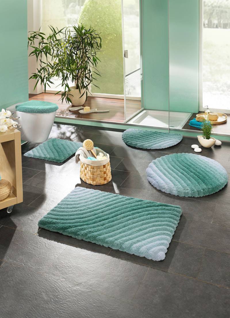 Barfußweiche Badgarnitur mit latexierter Rückseite, Größe 109 (Hänge-WC-Vorleger, 50/ 50 cm), Karibikgrün von BADER