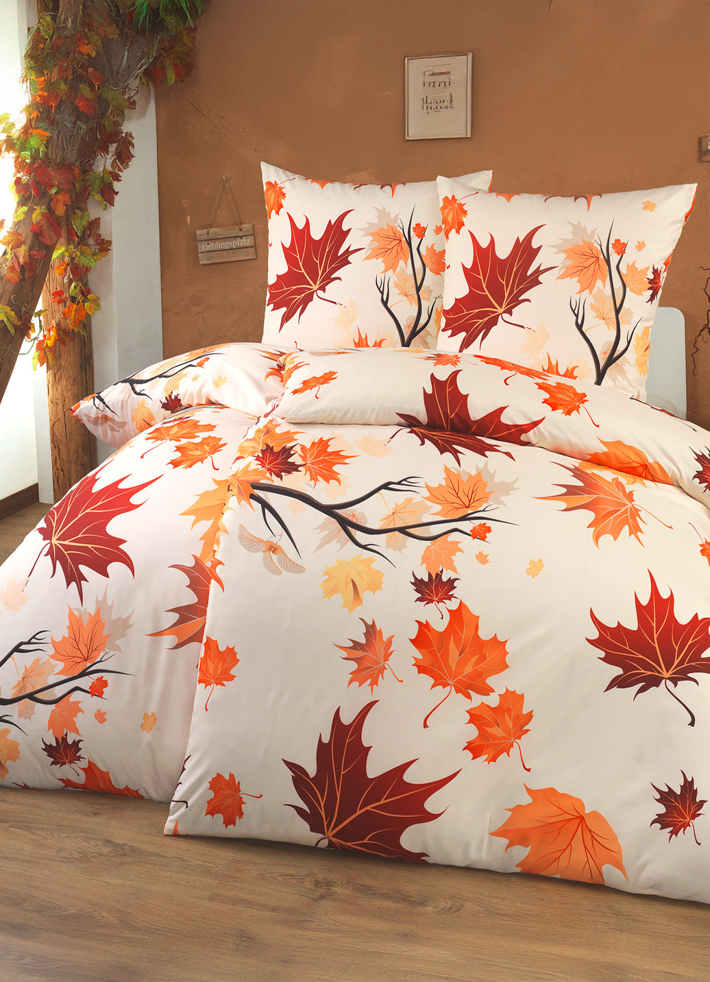 Bettwäsche-Garnitur, Größe 112 (80/80 + 135/200 cm), Orange-Rot von BADER