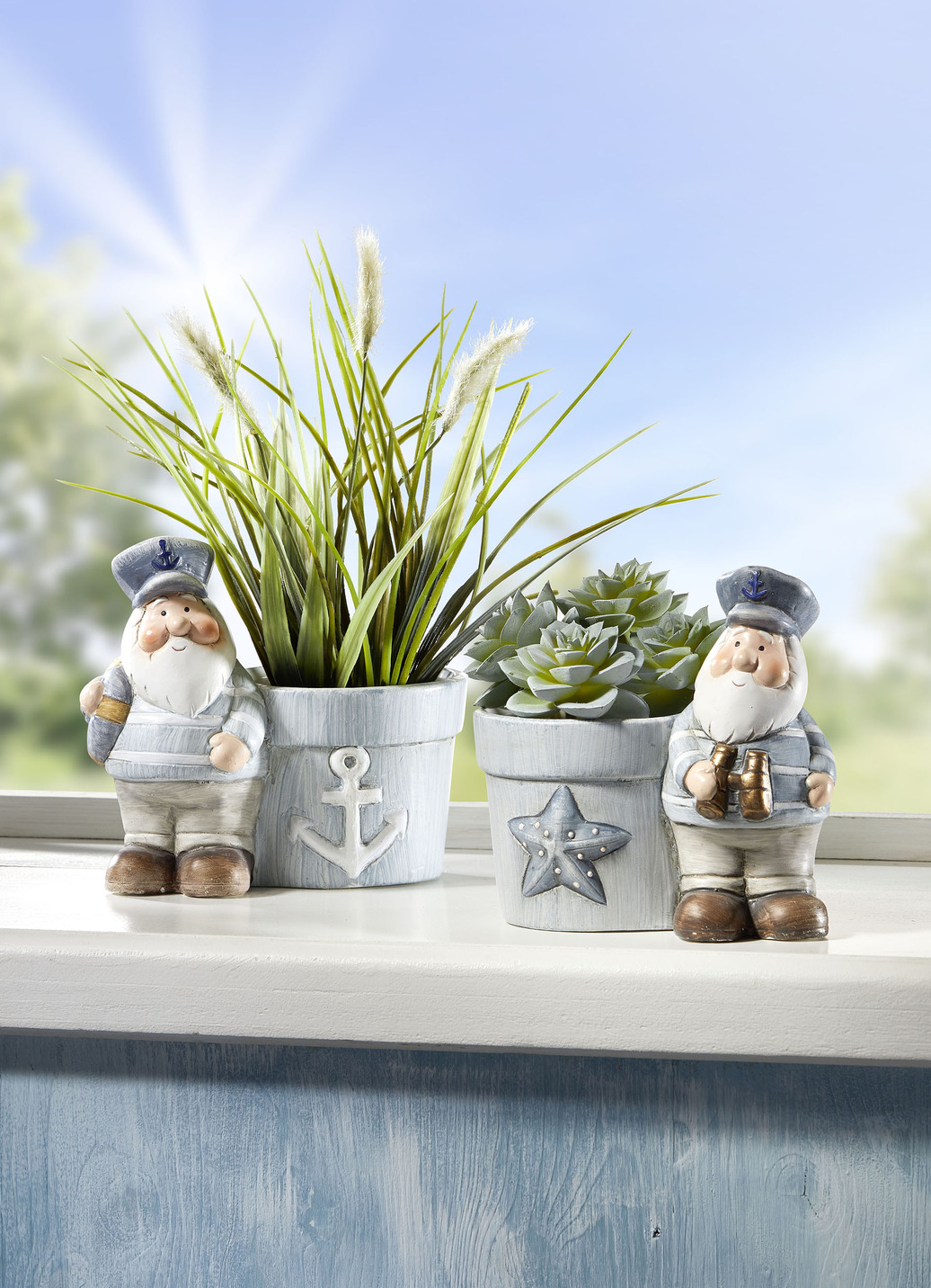 Blumentöpfe aus Keramik im 2er-Set, Weiss-Blau von BADER