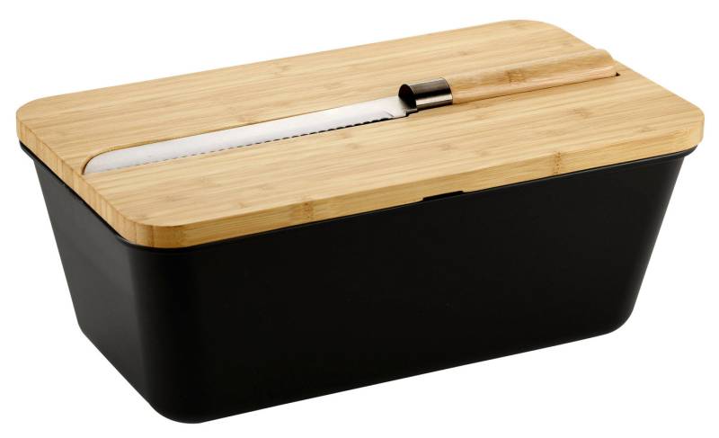 Brotbox mit integriertem Brotschneidemesser, Schwarz von BADER