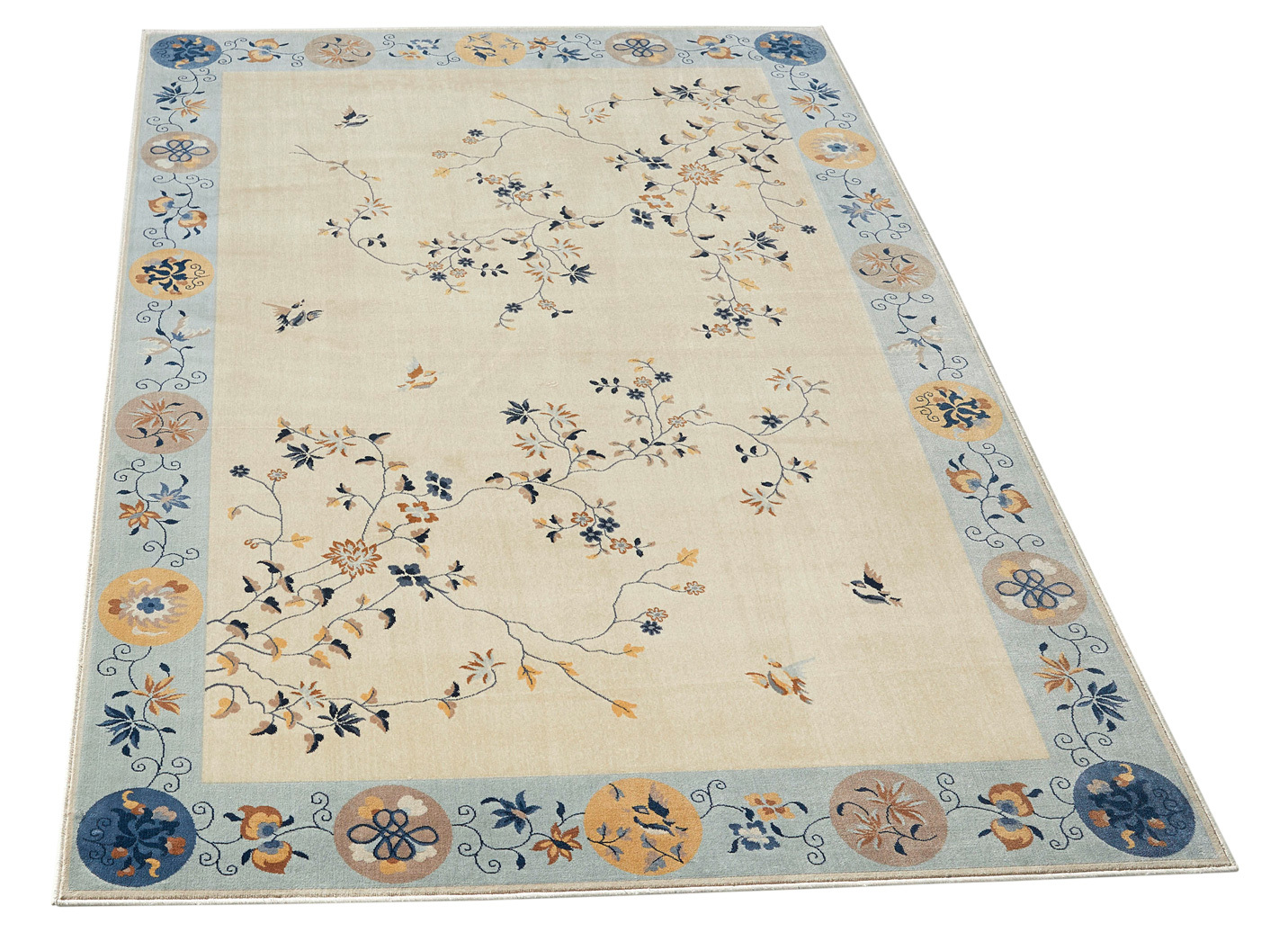 Brücken und Teppiche mit Blumen- und Rankenmotiven, Größe 100 (50x 80 cm), Beige-Hellblau von BADER