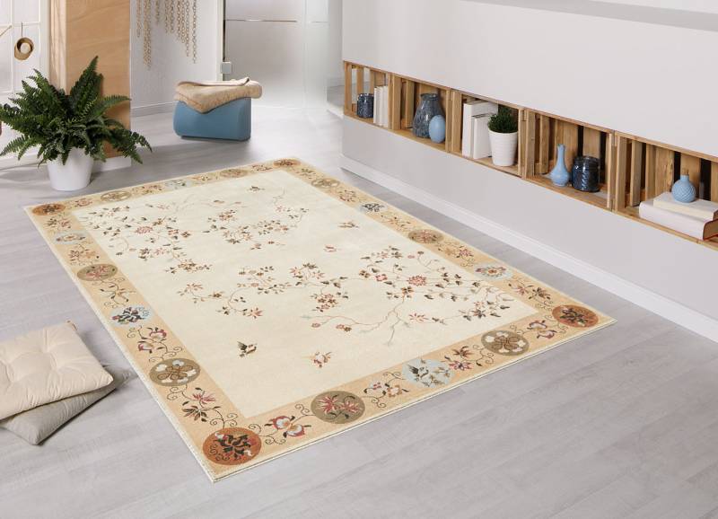 Brücken und Teppiche mit Blumen- und Rankenmotiven, Größe 282 (200x290 cm), Natur-Beige von BADER