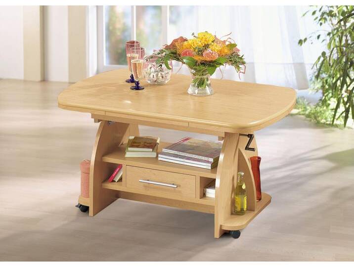 Couchtisch mit Schublade, Höhenverstellbar, Höhe 51-61 cm, Buche von BADER