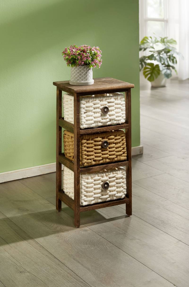 Dekoratives Regal mit Gestell aus Massivholz, Regal mit 3 Körben, Braun Dekoratives Regal mit Gestell aus Massivholz, Regal mit 3 Körben, Braun von BADER