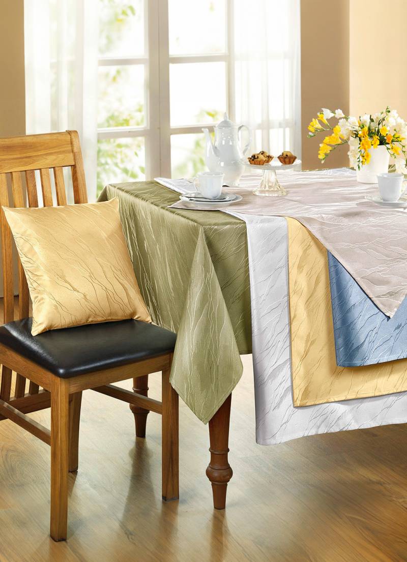 Dezente Tischdecke in Marmor-Optik, Größe 187 (Tischdecke oval, 155/220 cm), Blau von BADER