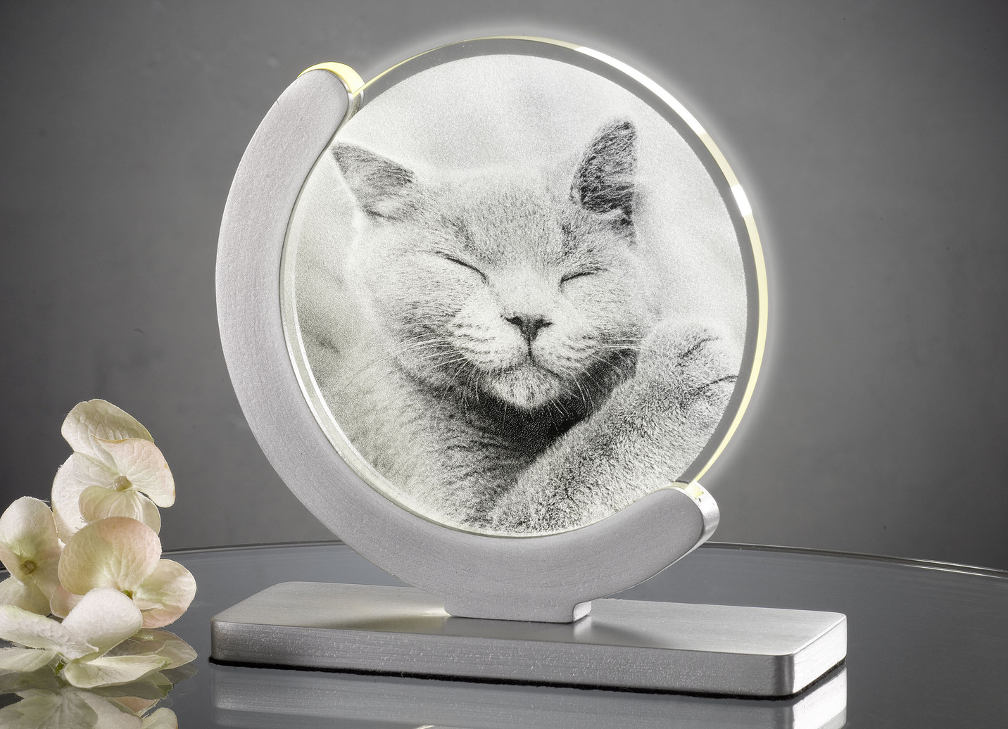Dimmbare LED-Tischleuchte mit Katzen-Motiv, Silber von BADER