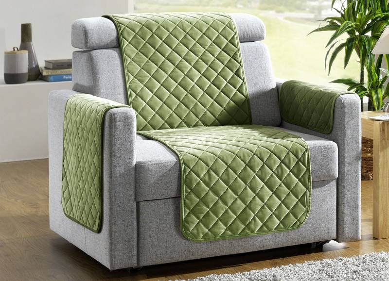 Sessel,- Couch,- und Armlehnschoner mit Bandeinfassung, Größe 101 (Sesselschoner, 50x150 cm), Grün von BADER
