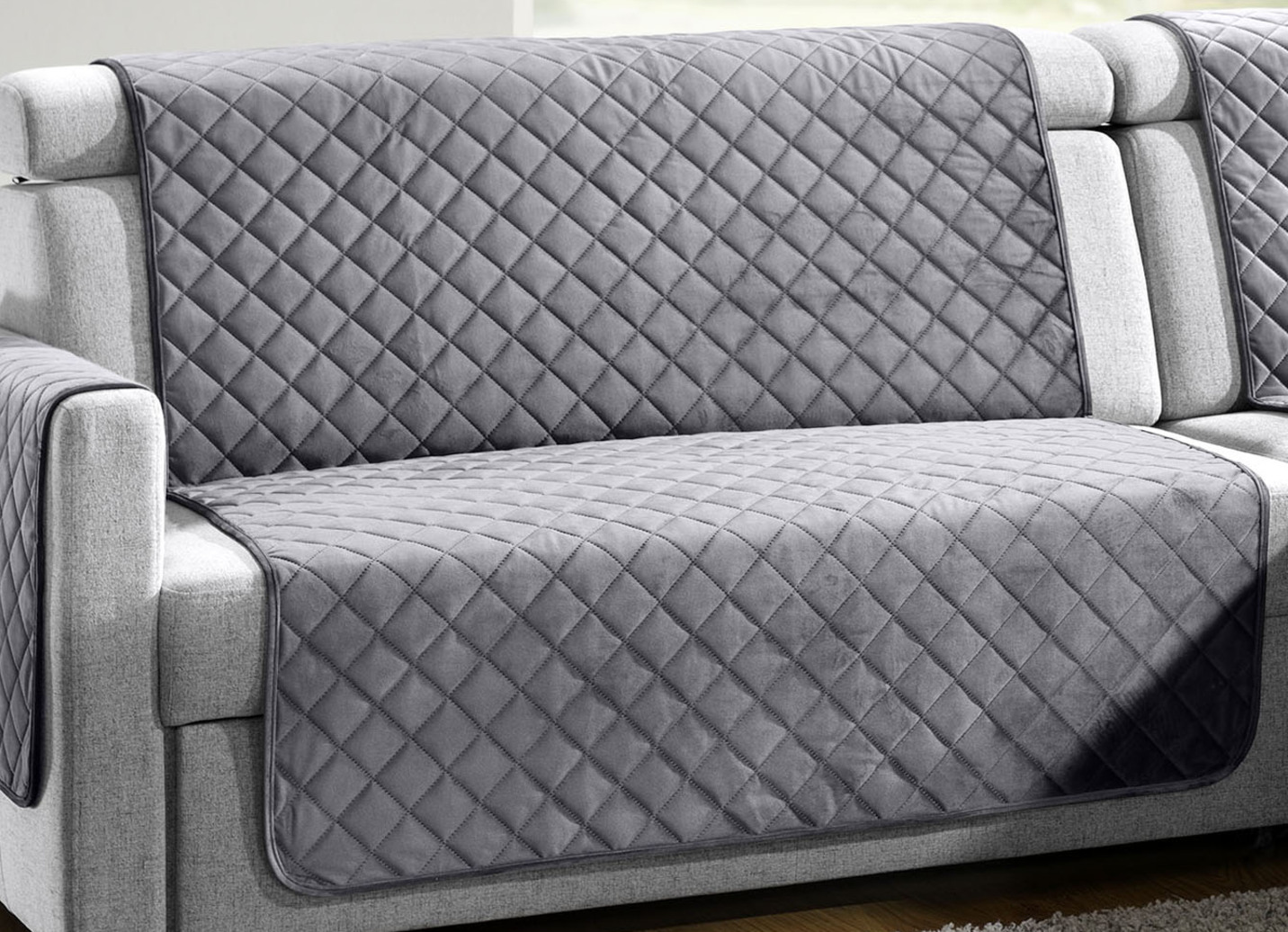 Sessel,- Couch,- und Armlehnschoner mit Bandeinfassung, Größe 103 (Couchschoner, 100x200 cm), Anthrazit von BADER