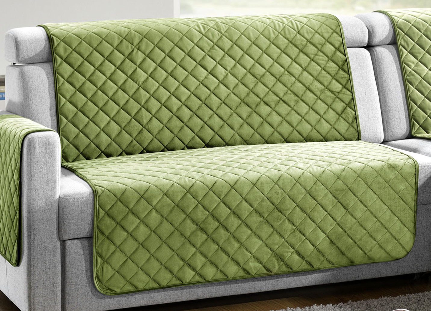 Sessel,- Couch,- und Armlehnschoner mit Bandeinfassung, Größe 103 (Couchschoner, 100x200 cm), Grün von BADER