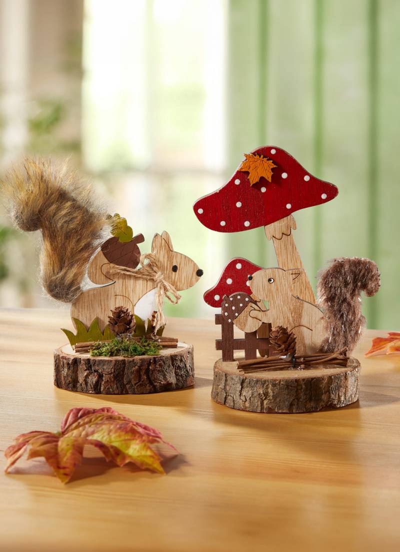 Eichhörnchen auf Baumscheibe, 2er-Set, Braun-Rot-Natur von BADER