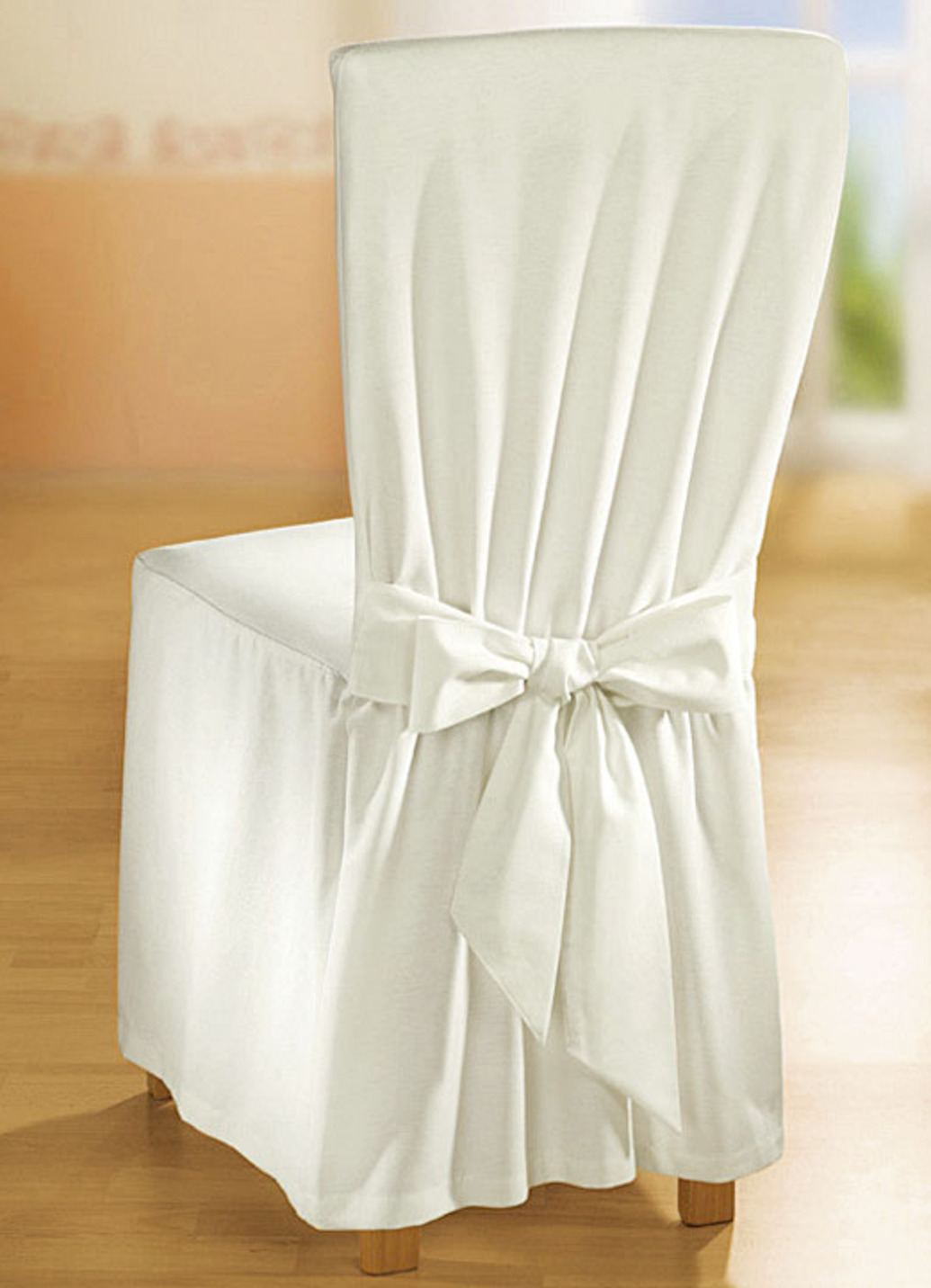 Elegante Stuhlhusse mit Bindebändern, Größe 112 (Stuhlhusse, 2er-Set), Natur von BADER