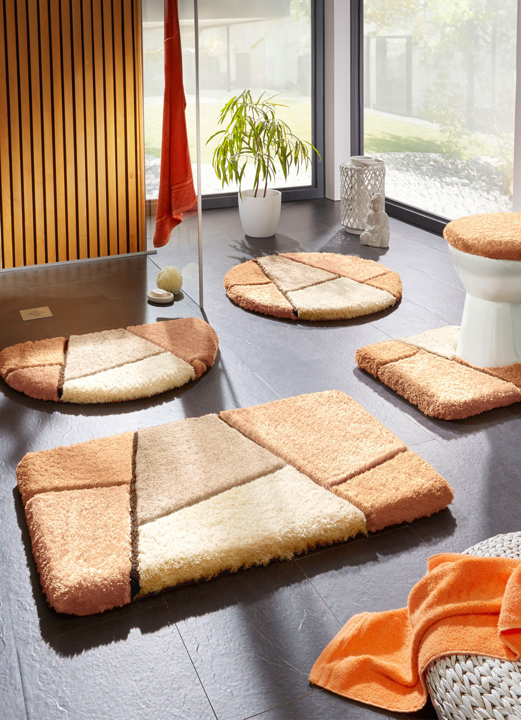 Farbenfrohe Badgarnitur mit rutschhemmender Rückseite, Größe 101 (Teppich, 50/ 90 cm), Creme von BADER