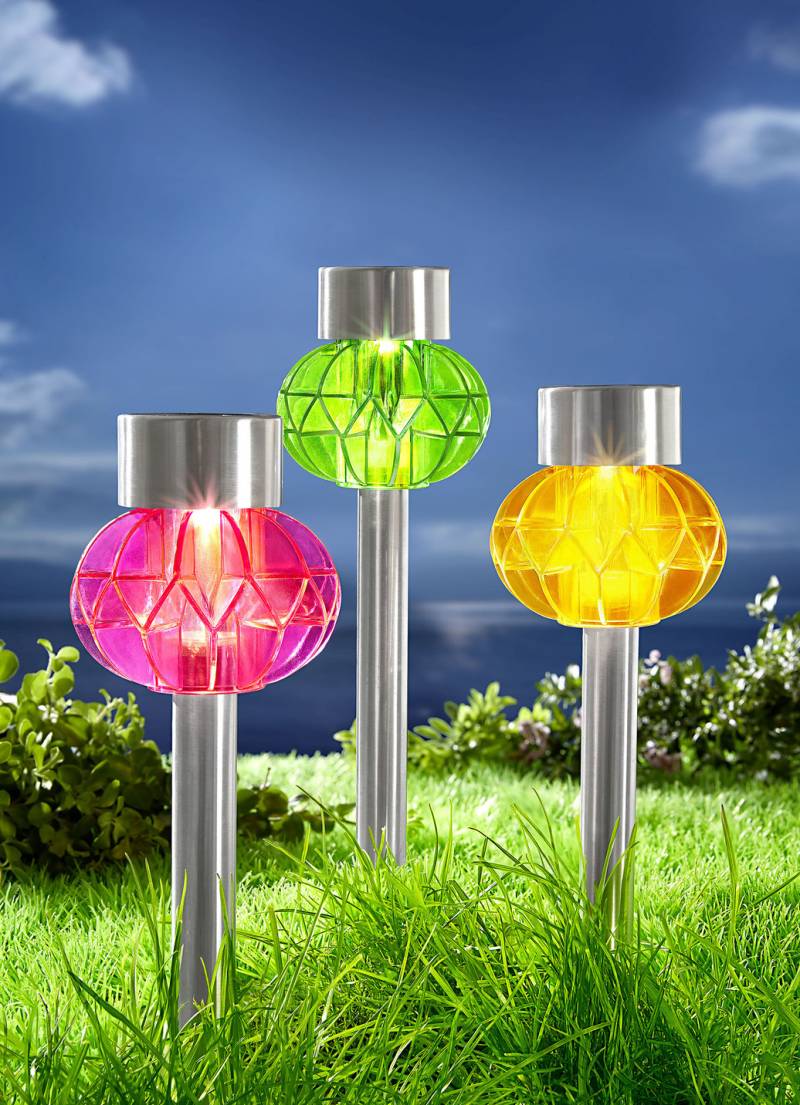 Farbenfrohe Solarleuchten aus wetterfestem Kunststoff, 3er-Set, Bunt von BADER