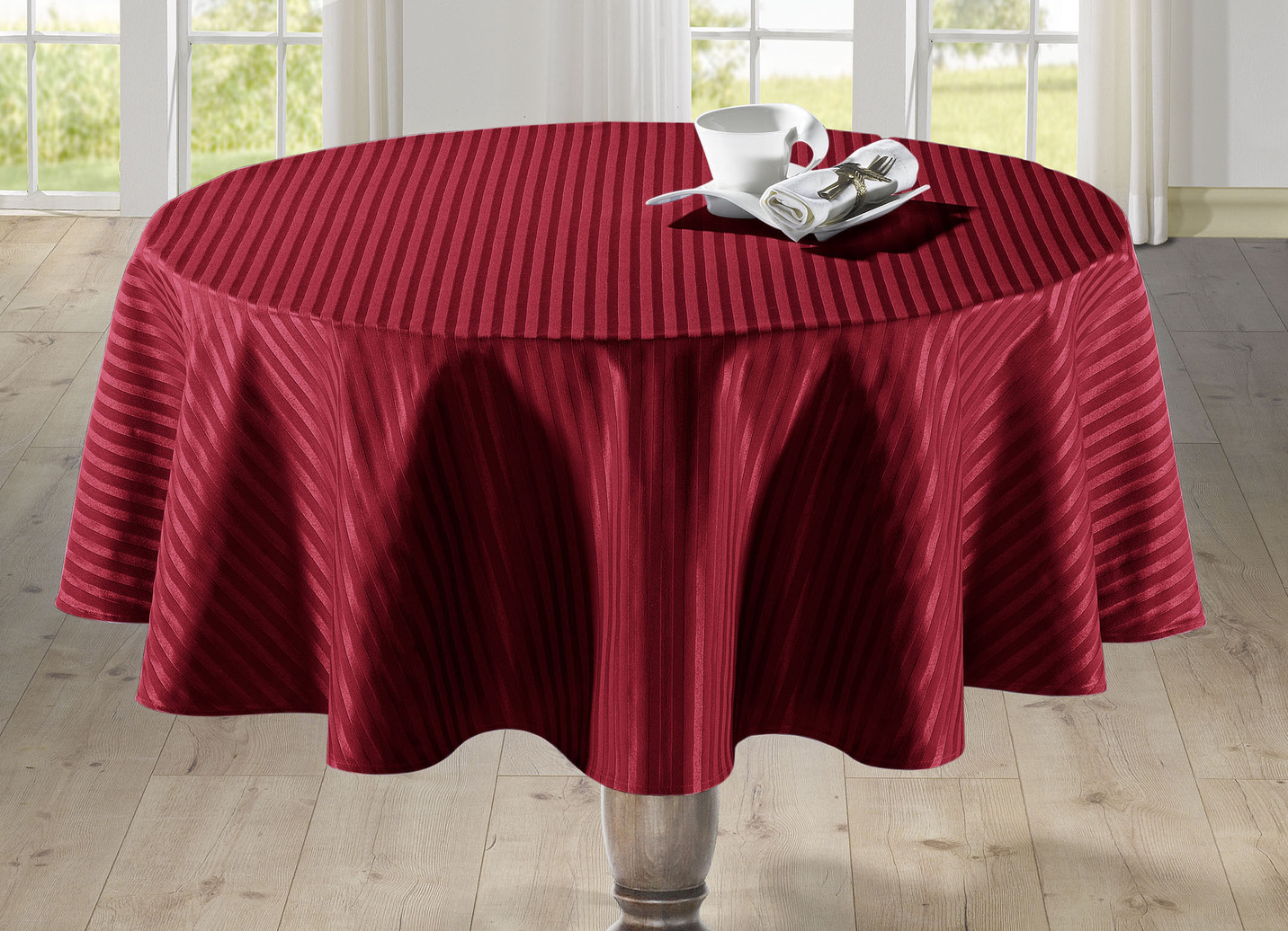Feine Tisch- und Raumdekoration mit glänzendem Streifendessin, Größe 220 (Tischdecke oval, 160/220 cm), Bordeaux von BADER
