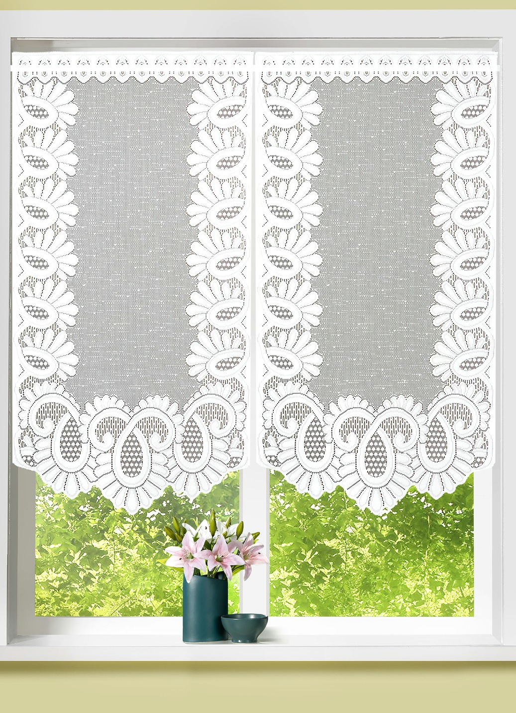 Fenster- oder Türbehang aus Jacquard, Größe 309 (Fensterbehang, 2er-Set H 80xB40 cm), Weiss von BADER