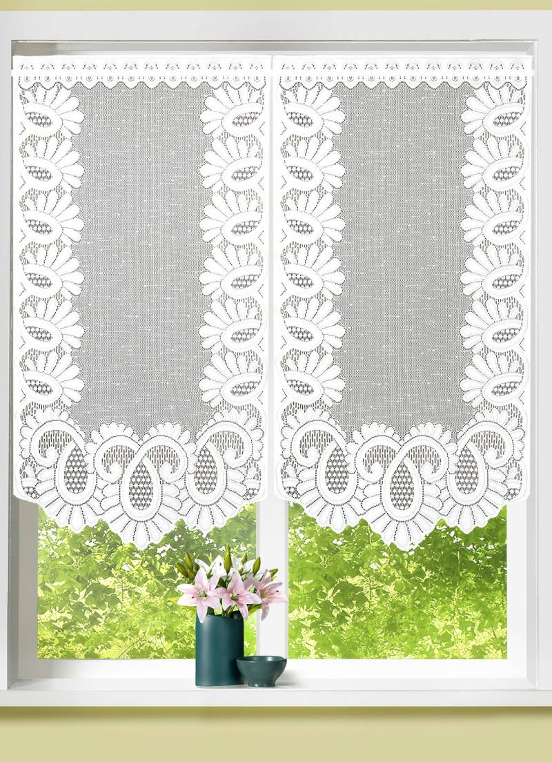 Fenster- oder Türbehang aus Jacquard, Größe 309 (Fensterbehang, 2er-Set H 80xB40 cm), Weiss von Webana