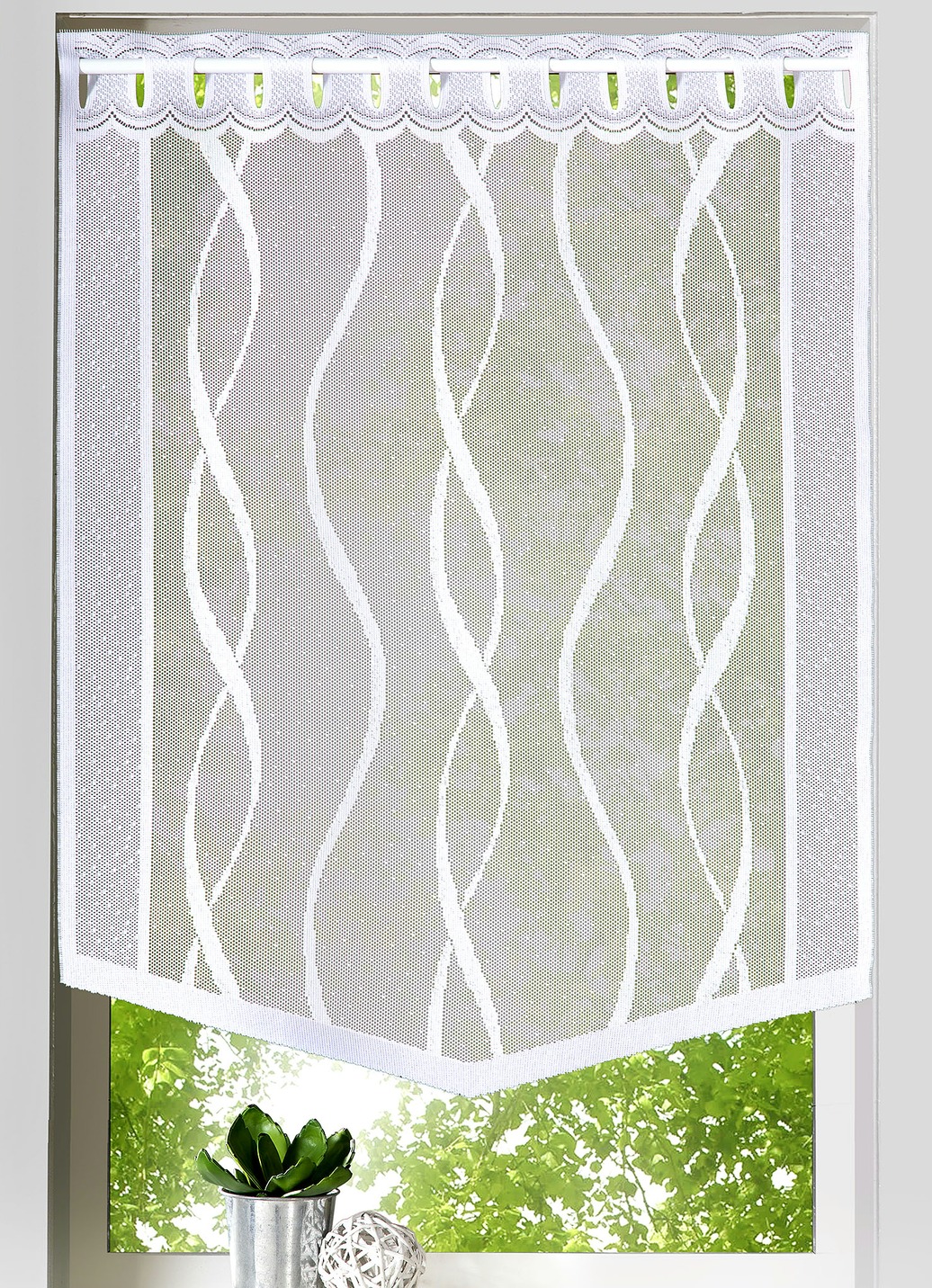 Fenster- und Türbehang "Welle", Größe 309 (Fensterbehang, 2er-Set H 80xB40 cm), Weiss von BADER