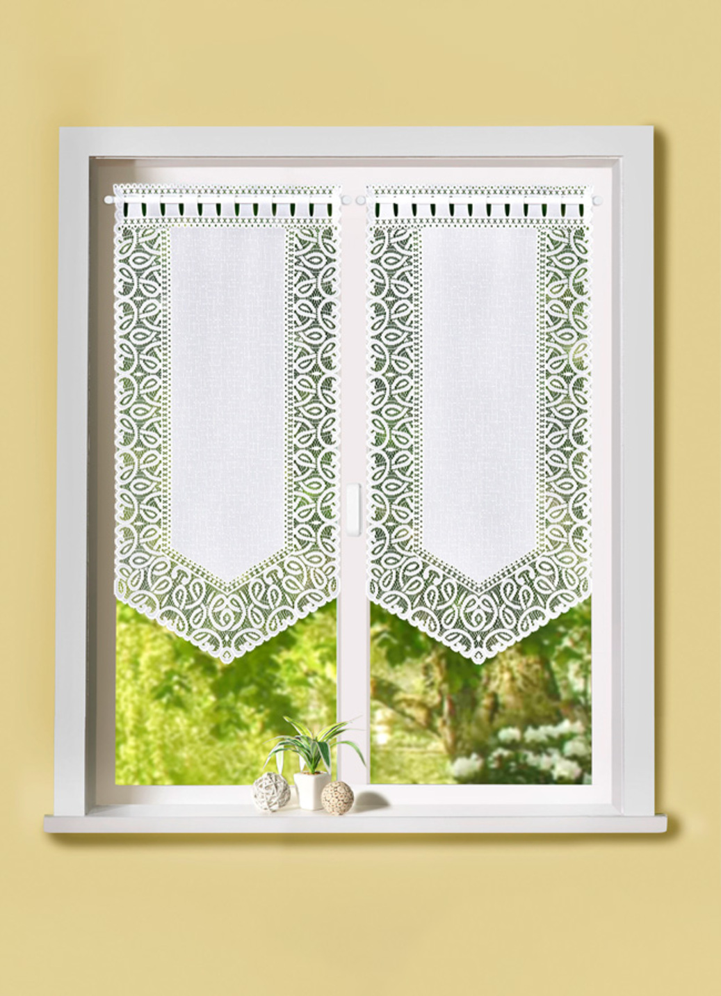 Fenster- und Türbehang mit Dreiecksabschluss, Größe 309 (2x Fensterbehang, H 80xB40 cm), Weiss von BADER