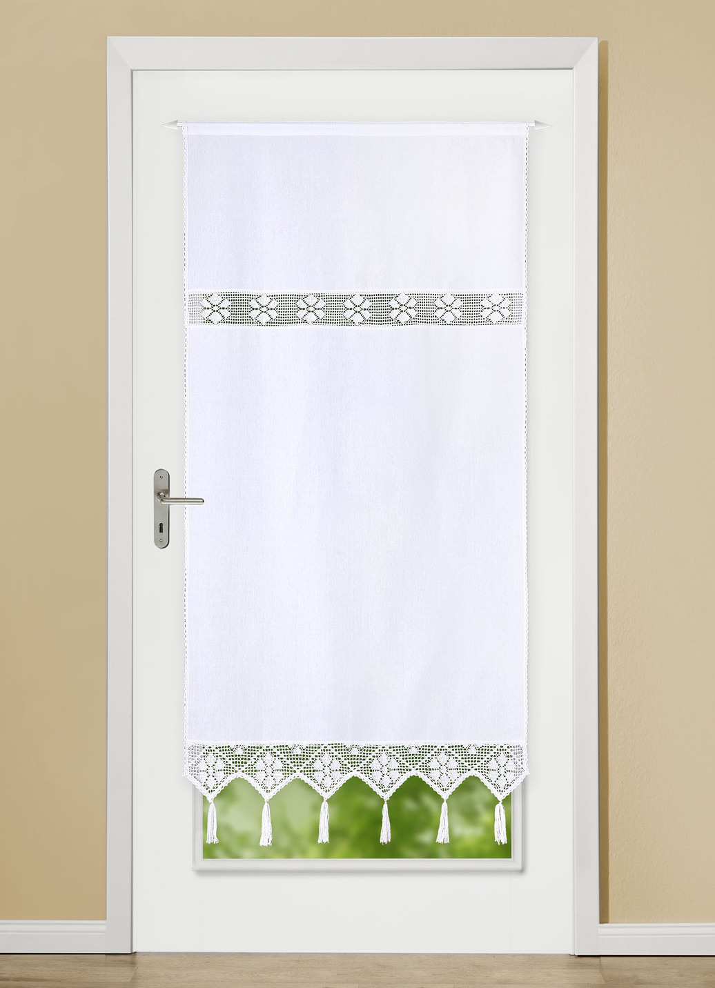 Fenster- und Türbehang mit Häkeleinsätzen, Größe 349 (Türbehang, H175xB90 cm), Weiss von BADER