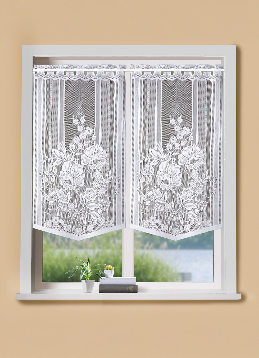 Fenster- und Türbehang mit Stangendurchzug, Größe 309 (Fensterbehang, H 80xB40 cm), Weiss von BADER