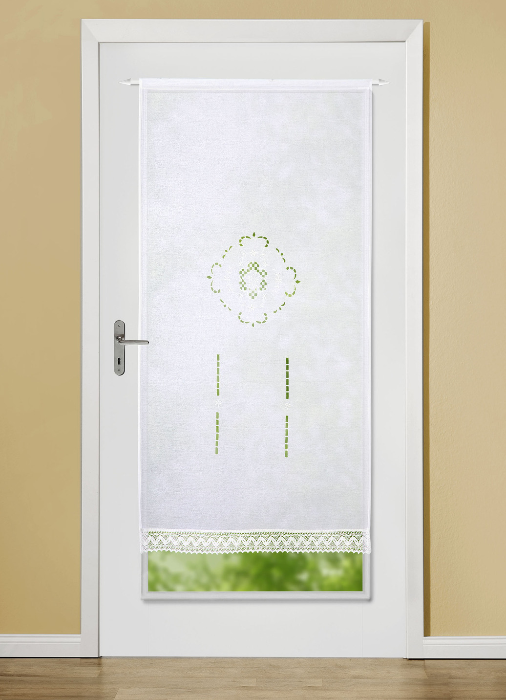 Fenster- und Türbehang mit Stangendurchzug, Größe 349 (Türbehang, H180xB90 cm), Weiss von BADER