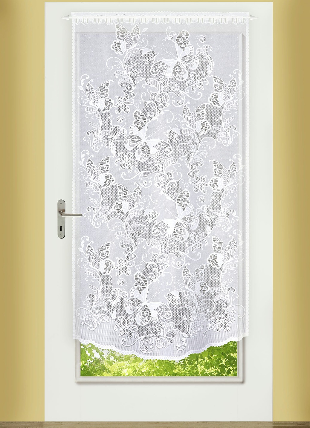 Fenster- und Türbehang mit gebogtem Abschluss, Größe 329 (Türbehang, H180xB60 cm), Weiss von BADER