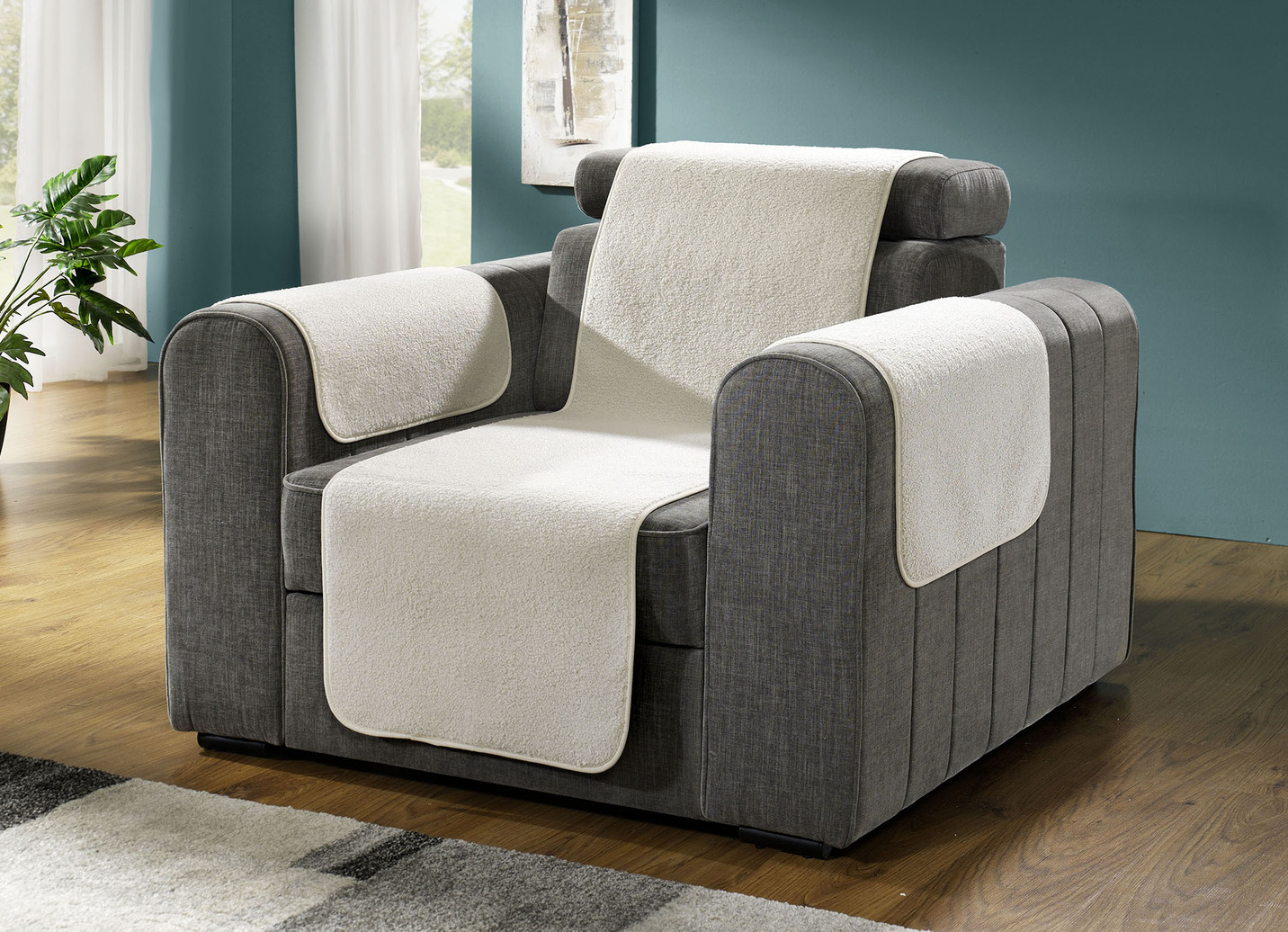 Flauschige Sessel-, Couch- und Armlehnenschoner, Größe 101 (Sesselschoner, 50x150 cm), Creme von BADER