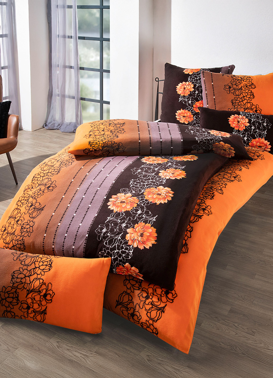 Flauschige Teddy-Plüsch Bettwäsche-Garnitur, Größe 412 (4-teiliges Sparset: 2x 80/80 cm + 2x 135/200 cm), Braun-Terra von BADER