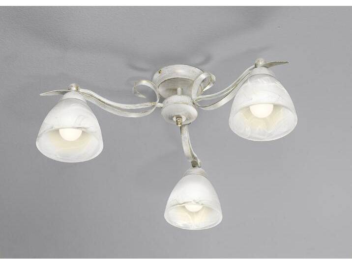 Formschöne Deckenleuchte aus Eisen und Glas, 3-flammig, Creme-Gold von BADER