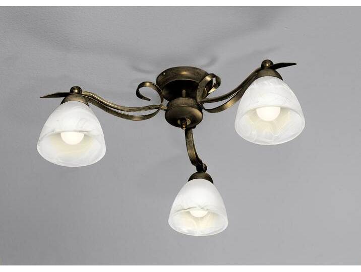 Formschöne Deckenleuchte aus Eisen und Glas, 3-flammig, Schwarz-Gold von BADER