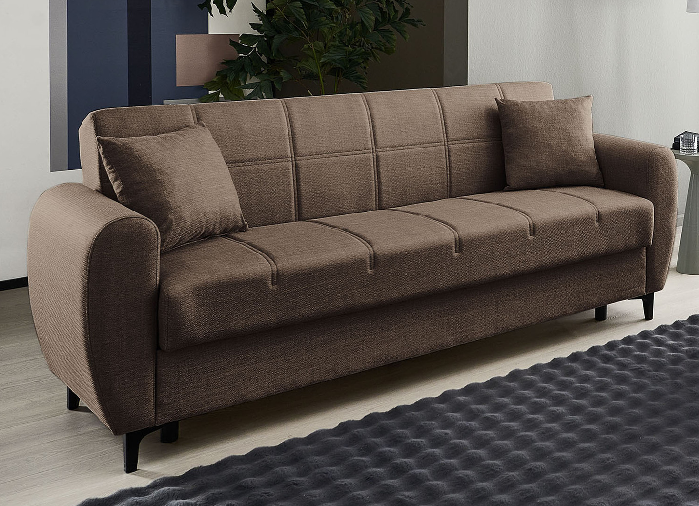 Frei im Raum aufstellbare Polstermöbel mit Bettfunktion, Dreisitzer, Braun von BADER