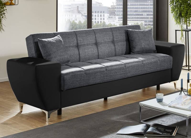 Frei im Raum aufstellbare Polstermöbel mit Bettkasten und Liegefunktion, Dreisitzer, Anthrazit-Schwarz Frei im Raum aufstellbare Polstermöbel mit Bettkasten und Liegefunktion, Dreisitzer, Anthrazit-Schwarz von BADER