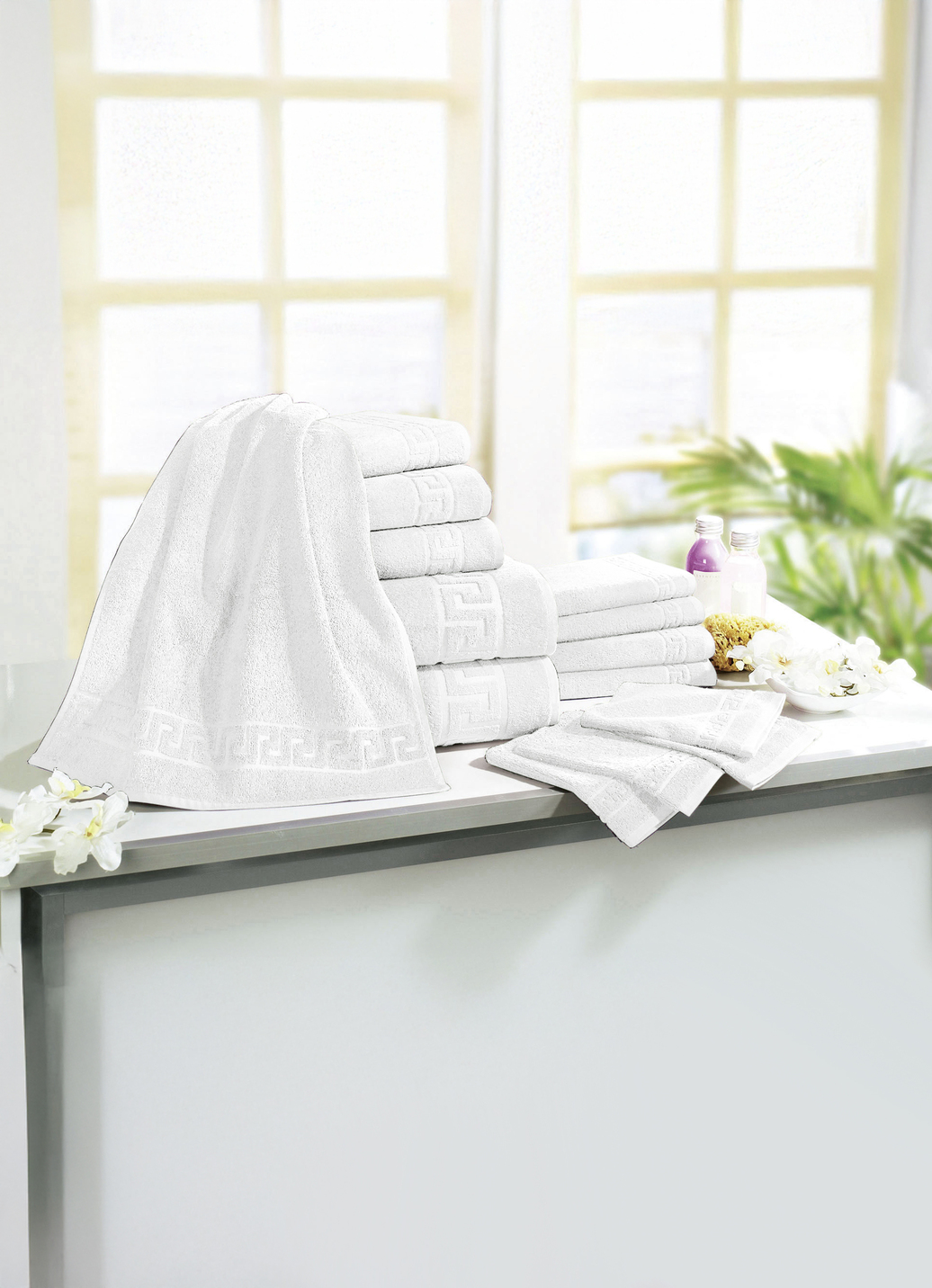 Frottierserie mit Mäander-Jacquard-Struktur, Größe 208 (Sparset, 14-teilig), Weiss von BADER