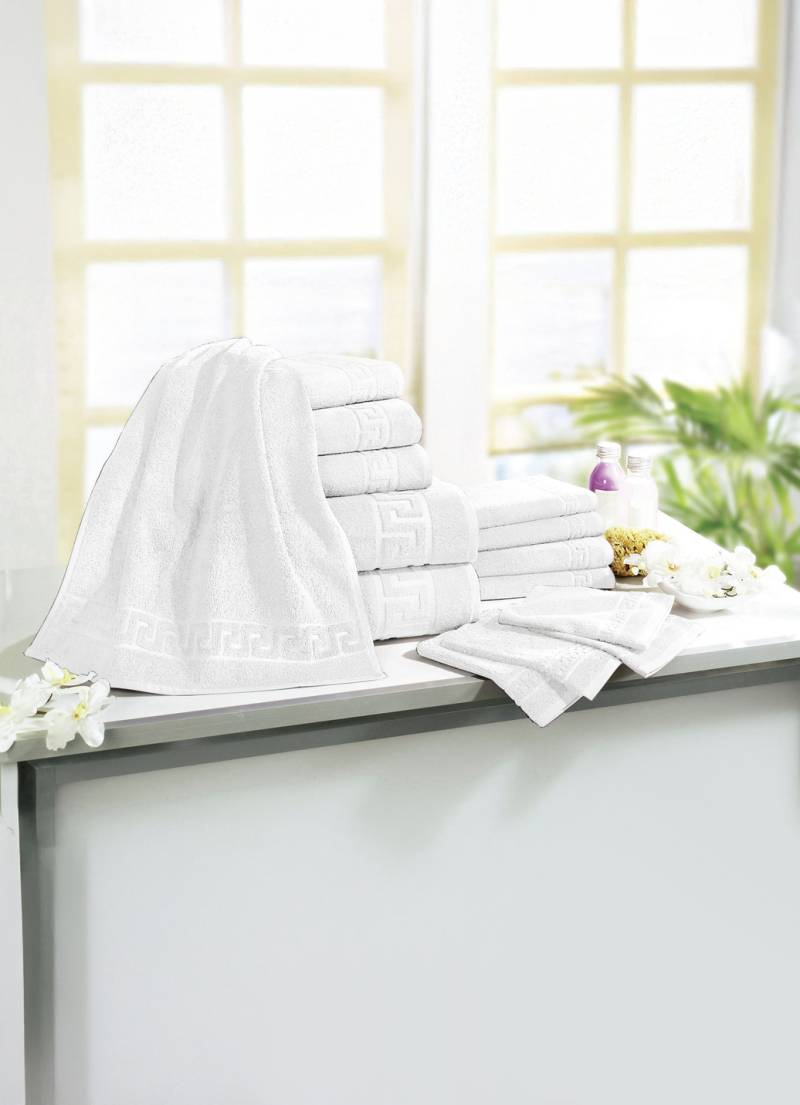 Frottierserie mit Mäander-Jacquard-Struktur, Größe 208 (Sparset, 14-teilig), Weiss von BADER