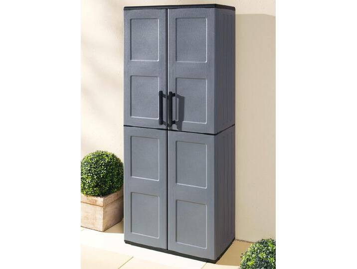 Gartenschrank mit soliden Stahlscharnieren, groß, mit hohem Besenfach, Grau von BADER