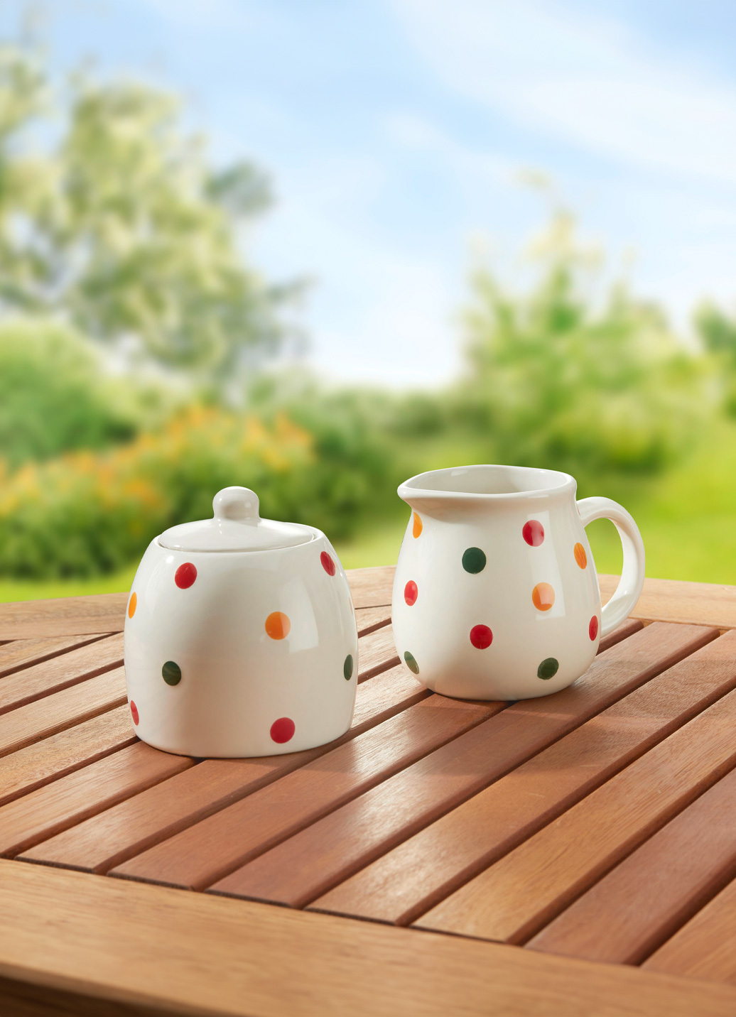Geschirr aus Dolomit, Milchkännchen und Zuckerdose, 2-teilig, Bunt Geschirr aus Dolomit, Milchkännchen und Zuckerdose, 2-teilig, Bunt von BADER