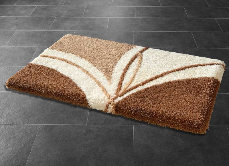 Geschmackvolle Badgarnitur mit rutschhemmender Rückseite, Größe 100 (Vorleger halbrund, 50/ 80 cm), Beige von BADER