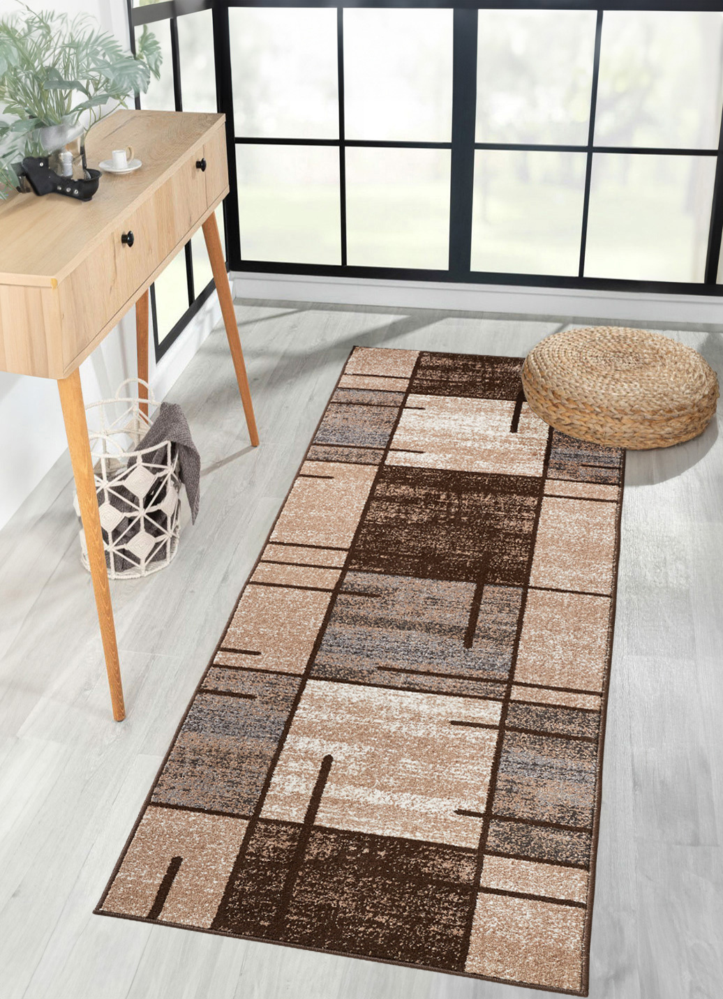 Grafisch gemusterte Läufer, Größe 106 (Läufer, 100 cm breit), Braun von BADER