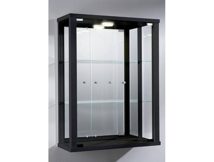 Hängevitrine mit ESG-Sicherheitsglas, mit LED-Beleuchtung und Spiegelrückwand, Schwarz Hängevitrine mit ESG-Sicherheitsglas, mit LED-Beleuchtung und Spiegelrückwand, Schwarz von BADER