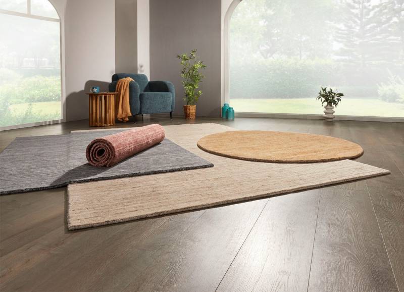 Handgewebte Brücken und Teppiche aus 100% Schurwolle, Größe 304 (Teppich rund, ø 150 cm), Anthrazit von BADER
