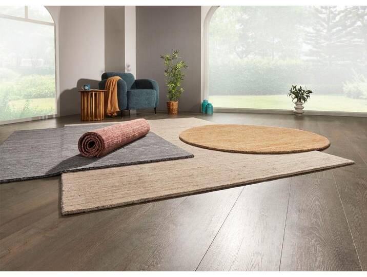 Handgewebte Brücken und Teppiche aus 100% Schurwolle, Größe 304 (Teppich rund, ø 150 cm), Anthrazit von BADER
