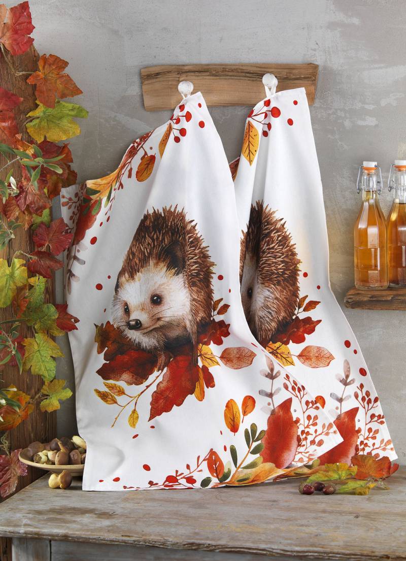 Herbstliche Geschirrtücher aus Baumwolle, 2er-Set, Bunt von BADER