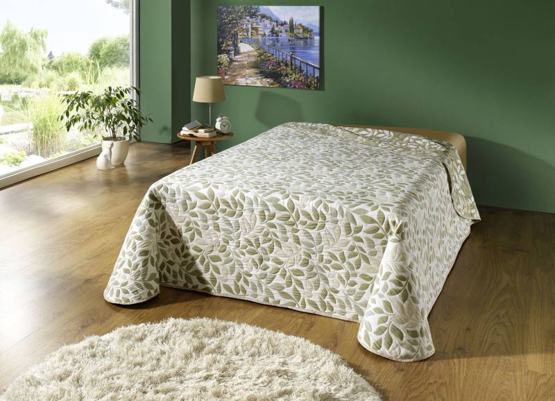 Hochwertige Tagesdecke mit Bandeinfassung, Größe 873 (Einzelbett, 135x210 cm), Grün von BADER
