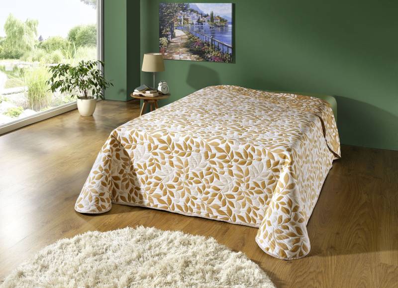 Hochwertige Tagesdecke mit Bandeinfassung, Größe 916 (franz. Bett, 270x250 cm), Gold von BADER