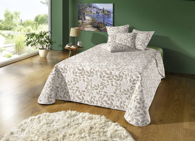 Hochwertige Tagesdecke mit Bandeinfassung, Größe 916 (franz. Bett, 270x250 cm), Natur von BADER